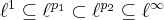 \ell^1\subseteq\ell^{p_1}\subset\ell^{p_2}\subseteq\ell^\infty