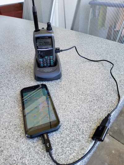 TH-D72 connected to a smartphone